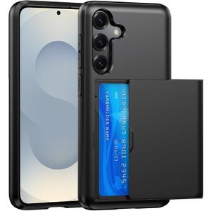 Wallet for Samsung Galaxy S25 FE Case with Card Holder Dual Layer Military Grade Protective Shockproof Hidden Card Slot Slim Fit Phone Cover - Black