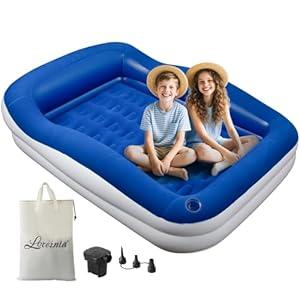 LOREINTA Inflatable Toddler Travel Bed – Portable Toddler Bed with Safety Bumpers, Toddler Floor Bed for Travel, Camping, Sleepovers – Kids Blow Up Bed with Pump & Carry Bag