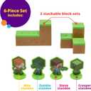 DecoSet Mobs Beware Minecraft Cake Topper, 6-Piece Stackable Cake Decoration, Interlocking 3D Blocks With Characters, Food Safe Birthday Cake Decoration