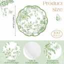 Kochorie 100 Pieces Sage Green Flower Paper Plates 7 Inches Disposable Floral Paper Plate Scalloped Sage Green Chinoiserie Vintage Flower Dessert Plates for Wedding Birthday Holiday Party Supplies