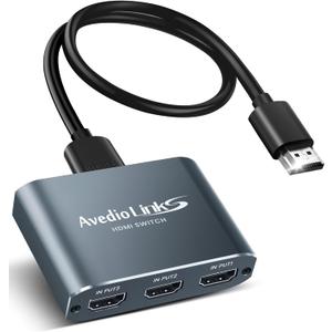 HDMI Switch 3 in 1 Out 4K@60Hz Aluminum Alloywith 4FT HDMI 2.0 Cable, avedio links 3x1 4K Switch HDMI Adapter, 3 Way HDMI Selector Switcher Support HDCP 2.2, HDR 10, for Fire TV Stick, PS5