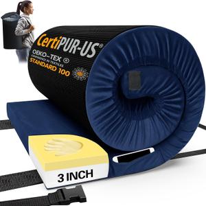 CYMULA Memory Foam Camping Mattress Pad, CertiPUR-US Sleeping Mat, Portable Roll Up Mattress for Adults, Camping Bed Pads for Sleepover, Car Bed with Travel Bag (Small Single/Cot-72x24x3 IN, Blue)