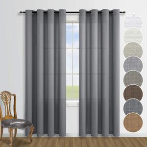 KOUFALL Dark Grey Curtains 84 Inch Length for Living Room 2 Panels Set Linen Cotton Look Semi Sheer Window Curtain Panels for Bedroom 52x84 Inches Long Charcoal Gray