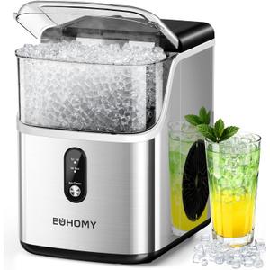 EUHOMY Nugget Ice Makers for Countertop with Ice Scoop & Basket, Self-Cleaning Sonic Pebble/Pellet Ice Maker Machine with 35lbs/24H Soft Ice for Home/Kitchen/Office, Stainless Steel, Silver