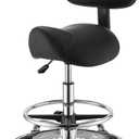 VEVOR Saddle Stool with Back Support Footrest, 500 lbs Weight Capacity, Height Adjustable, Quiet Casters, PU Leather Seat, 360 Swivel Saddle Stool Rolling Chair for Salon, Spa, Bar, Medical, Black