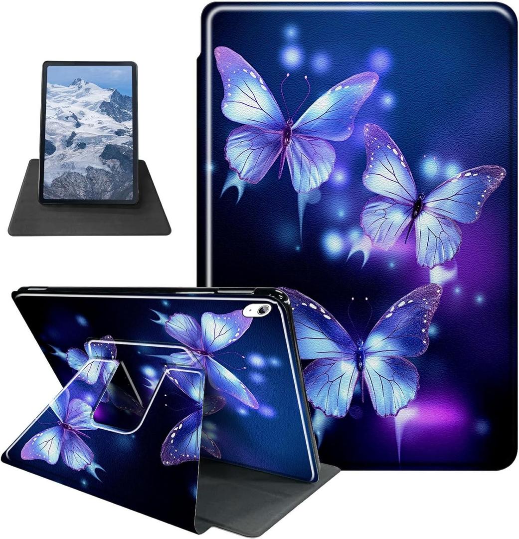 Purple Butterflies Pattern Case for iPad Air 13 Inch Case M2 2024,BFDHGQZC 360 Degree Rotating Stand Protective Cover with Auto Sleep/Wake for iPad Air 13 Inch M2 2024