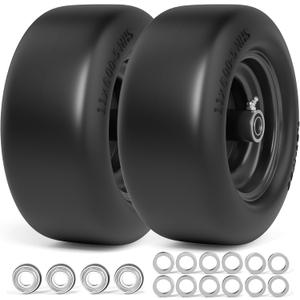 11x6.00-5 Lawn Mower Tires Flat Free, Zero Turn Mower Front Tires, 11x6-5 Solid Mower Wheel for Residential and Commercial, 3/4" and 5/8" Bearing, 6"- 8" Center Hub, 2Pack Black, 400Lbs