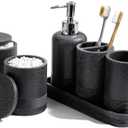 Bathroom Accessories Set, 6-Piece Bathroom Accessory Set, Toothbrush Holders Set, Soap Dispenser, Vanity Tray, Tumbler, Cotton Swab Jars, Bathroom Organizer for Modern Bathrooms(Black)