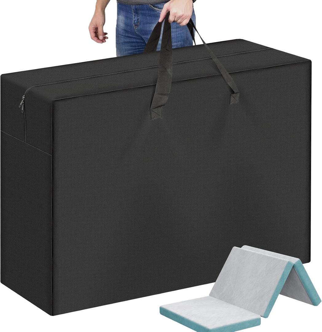 Foldable Mattress Storage Bag, 39.7" X27.5" X13" Portable Waterproof Carry Case for Trifold Memory Foam Twin&XL Twin Folding Mattress, 600D Oxford Heavy Duty Camping Bag, Black