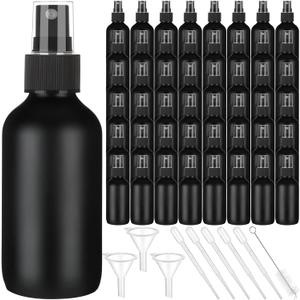 Yungyan 100 Pcs 4 oz Mini Glass Spray Bottles Empty Small Essential Oil Bottles Fine Mist with 3 Funnel 5 Dropper Cleaning Brush for Hair Travel Plants Perfumes(Black)
