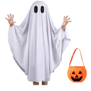Unisex Kid Ghost Costume Girl Halloween Fancy Dress Cosplay Boy White Boo Ghost Cloak Child Spooky Trick-or-Treating(Pumpkin Bucket- White,L)