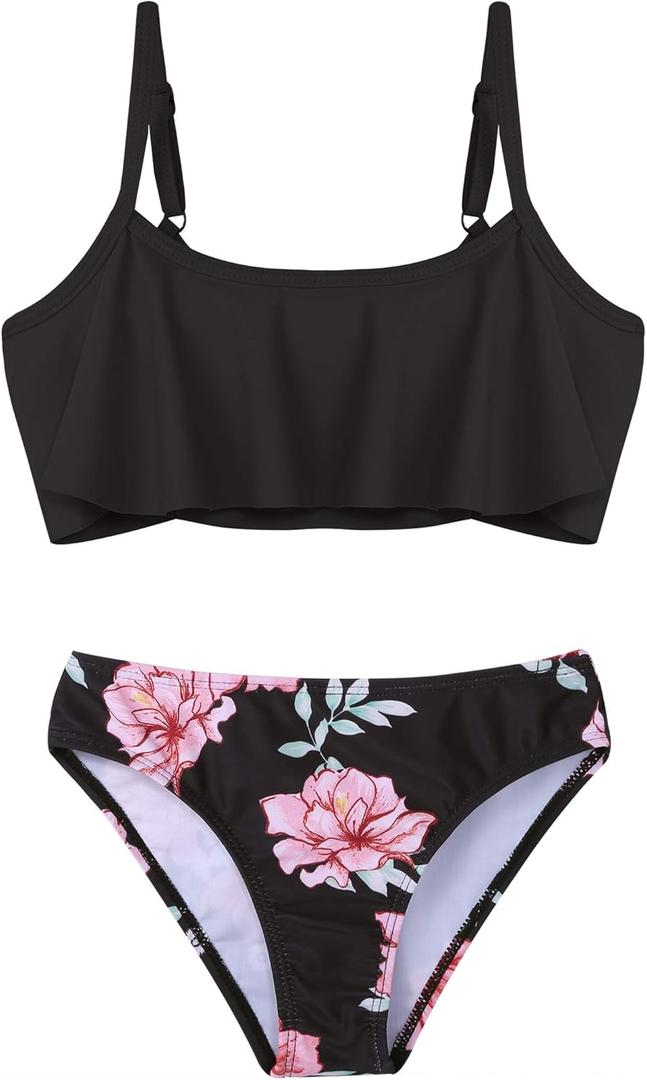 Arshiner Girls Swimsuit Two Pieces Bikini Set Ruffle Bathing Suits Flounced Tankini Swimwear (13-14 Years, Pat1)