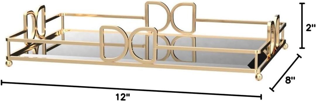 Gold Mirror Tray - Beautiful and Elegant Makeup Vanity Tray, Luxury Rust-Proof Glass for Bathroom Dresser and Bedroom