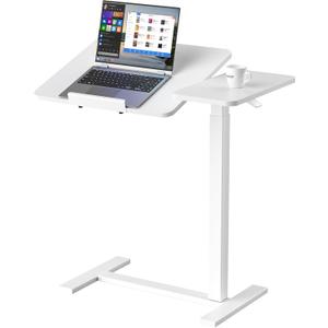 Sweetcrispy Small Standing Desk Rolling Table Adjustable Height, Laptop Mobile Stand with Wheels, Portable Computer Workstation with Tiltable Desktop for Teacher Classroom Home Office, White (15.7" x 27.6" x 43.3")