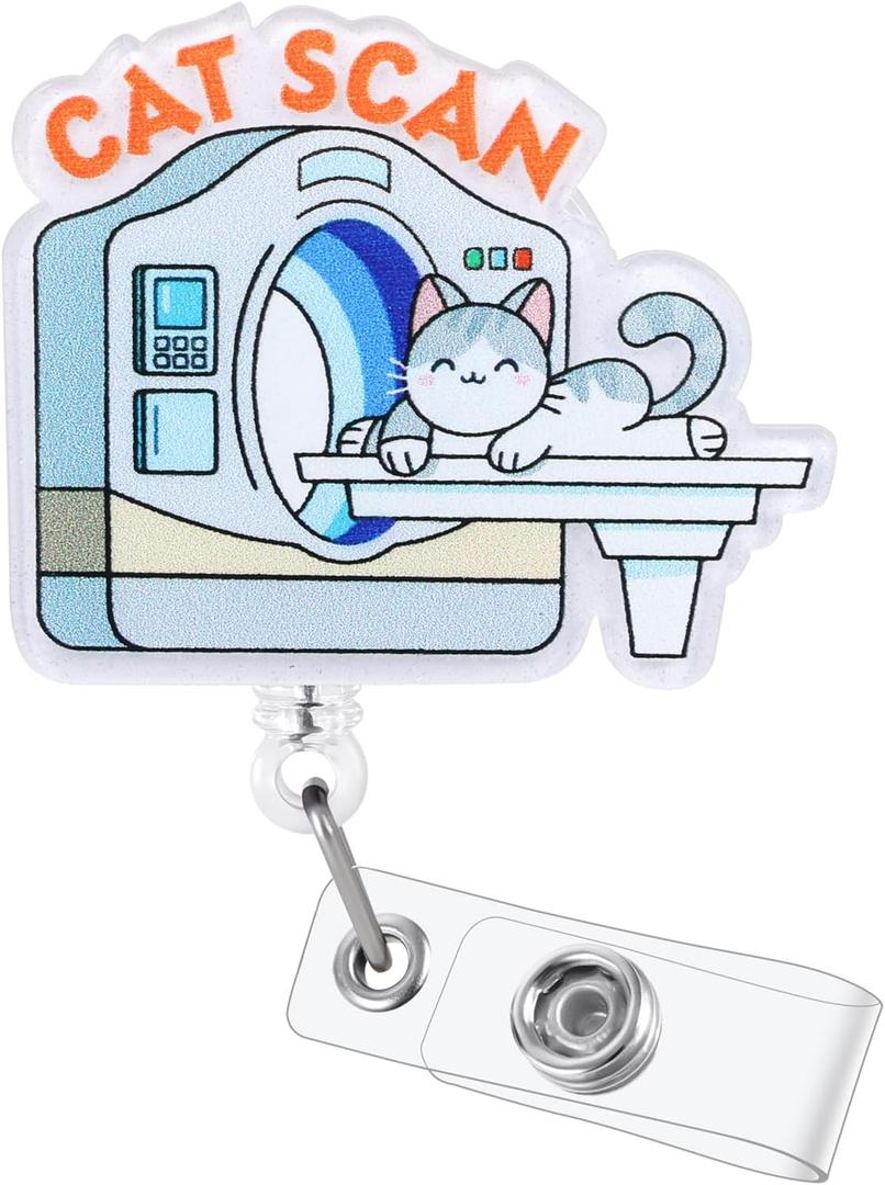 Cat Scan Funny Radiology Nurse Badge Reel, Cute Retractable ID Card Badge Holder | Medical Badge Clip for Pediatric Emergency ER ED RT(R) CT Radiologists Nurses Radiologic Technologists CNA RN LPN