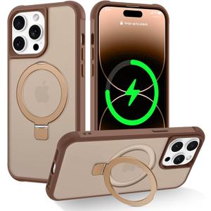 Magnetic Compatible with iPhone 14 Pro Max Case with Stand [Military Grade Drop Tested][Compatible with Magnet] Ring Translucent Slim Hard Back Soft Edge, Desert Gold