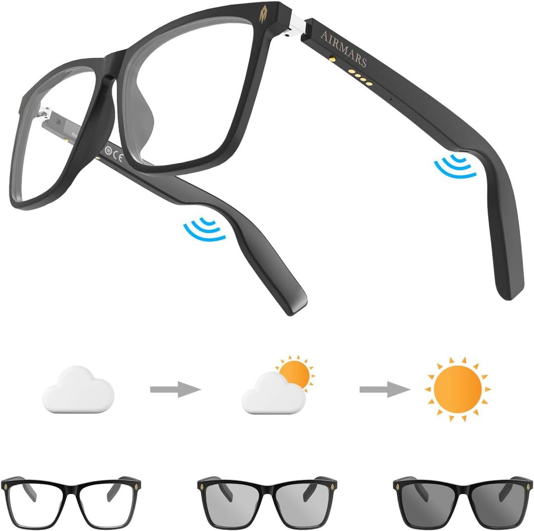 AIRMARS Smart Glasses for Men and Women with Speaker/Bluetooth Sunglasses with Photochromi/Blue Light Filter & Polarized Lenses, Smart Sunglasses Bluetooth 5.4 Support Voice Assistant/Android/Mac/PC