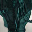 CHARTOU Women's Sexy Velvet Back Lace Up One Piece Romper Bodysuit (Medium, Green)