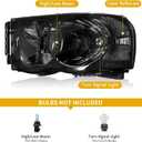 DWVO Headlights Assembly Compatible with 2002 2003 2004 2005 Dodge Ram 1500 2500 3500 Pickup Headlamp Replacement Smoke Lens Clear Reflector
