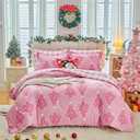 Joyreap 6 Piece Christmas Bed in a Bag Twin, Pink Xmas Tree Design Comforter Sheet Set, All Season Microfiber Holiday Theme Bedding Comforter Set