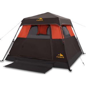 3/4 Person Camping Tent with 1 Door, 4 Windows, and Upgraded Ventilation Instant Setup, Waterproof, 8'x 8'x 67''Oxford Fabric Floor Pop Up in 60 Seconds Includes Rainfly and Backpack