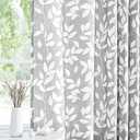 White and Grey Curtains for Bedroom 84" Length Semi-Sheer Print Leaf Curtains for Living Room Windows, Grommet Top, 1Panel