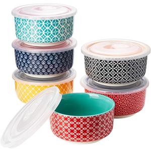 DOWAN Ramekins with Lids 4 oz Oven Safe for Creme Brulee Souffle, Ceramic Custard Cups for Baking, Small Bowls for Pudding Dip Ice Cream, Set of 6, Vibrant Colors