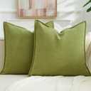 Throw Pillow Covers Olive Green Set of 2 18x18 Inch Pillow Covers, Soft Chenille Farmhouse Neutral Decorative Pillowcases for Couch Sofa Bed Living Room, Home Boho Decor, Modern Cushion Covers