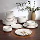 E-far 18-Piece Stoneware Dinnerware Sets, Plates and Bowls Sets for 6, Ceramic Dishware Dishes Set with Terracotta Base, Chip & Scratch Resistant, Microwave & Dishwasher Safe, Speckled White