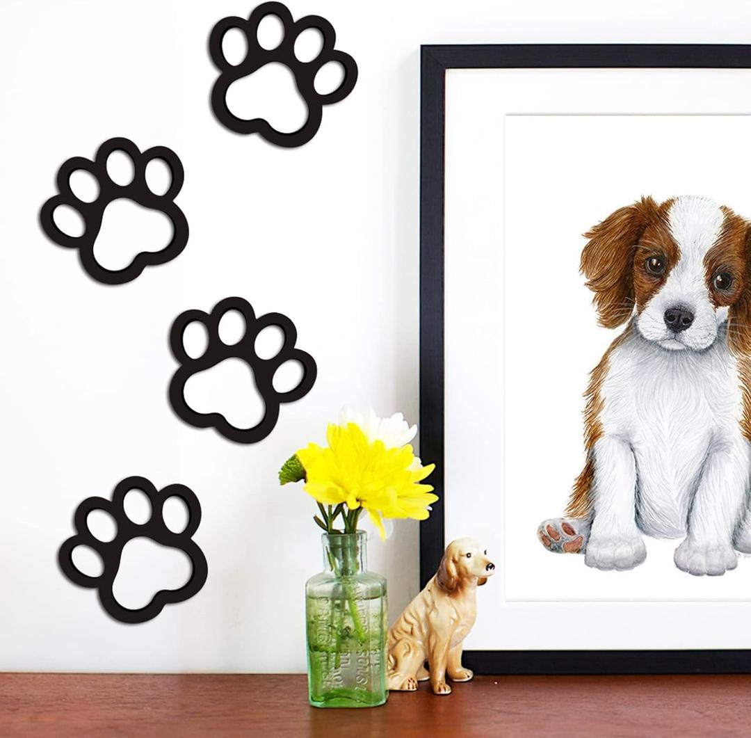 Xylolfsty Dog Room Decor Paw Prints Wood Wall Art Dog Lovers Gifts Puppy Decorations Signs for Home Kitchen Bathroom Bedroom BLACK 4PCS