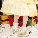 Furdeour Girls Dress Shoes Mary Jane Wedding Flower Bridesmaids Heels Glitter Princess Shoes for Kids Toddler (Gold)