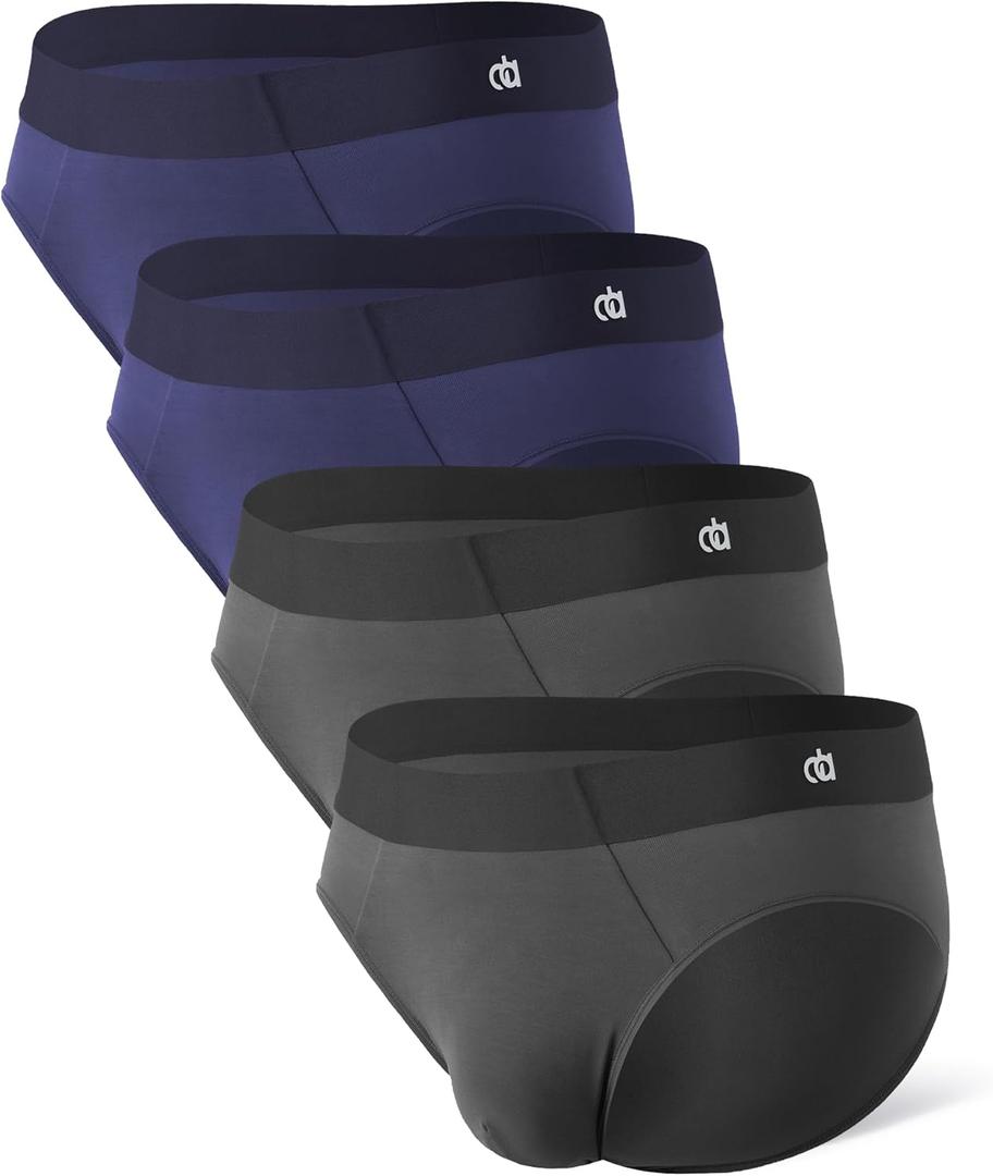 DAVID ARCHY Seamless Men's Briefs Micro Modal Ultra Soft Breathable No Fly Support Pouch Mens Underwear Briefs 4 Pack (Medium, Dark Blue/Dark Grey)