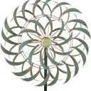 Viveta Large Outdoor Wind Spinner,21 * 85 inches Metal Wind Sculpture with 4 Sturdy Stakes,Green Double Wind Spinners,Decorative Windmill for Yard and Garden