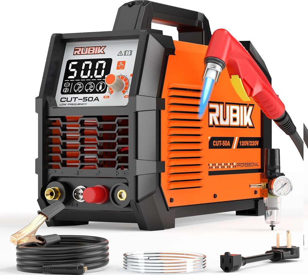 Plasma Cutte 50 Amp, Plasma Cutter Machine 110/220V Dual Voltage 3/4" Max Cutting, 1/2'' Clean Cut, Non-High Frequency Non-Touch Pilot Arc, Large LCD Digital Dispaly, 2T/4T Plasma Cutting Machine