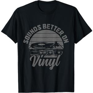 Sounds Better On Vinyl Record Collector Vintage Music LP DJ T-Shirt. L Size