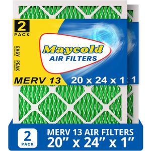 Maycold MERV 13 20x24x1 Air Filter (2-Pack), High-Efficiency Pleated AC & Furnace Filters, Actual Size: 19.70" x 23.70" x 0.75", Individually Wrapped in Plastic