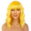Yellow Wig Short Bob Wigs with Bangs for Women Loose Wavy Hair Shoulder Length Wigs Synthetic Colorful Wigs for Cosplay Daily PartyUse(Yellow12inch)