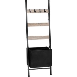 HOOBRO Blanket Ladder with Basket, 17.3L x 63.4H, Towel Rack with Hooks, Blanket Holder Rack, Decorative Ladder Shelf, Drying and Display Rack for Bathroom, Living Room, Greige BG31CJ01