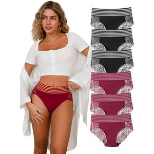 CINVIK Lace Sexy Undies for Women Stretch Full Coverage Control High Waist Cheeky Top Panties 5 Pack. Medium