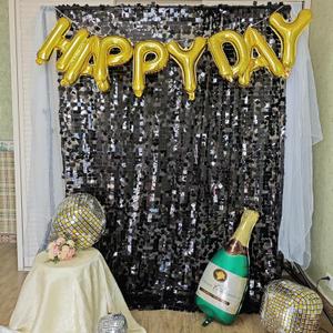 Black Sequin Backdrop Curtain 8x6FT | Large Sequin Glitter, Wedding, Birthday, Party, Shimmer Photo Background Panel