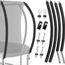 2 Sets Universal Trampoline Replacement Curved Net Pole, Curved Poles Kit for 10-16ft Frame, with Plastic Tube Cap, Mounting Hardware, Foam Cover Padding