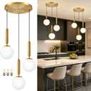 Gold Modern Cluster Chandelier 3-Light Mid Century Globe Pendant Light with Milky White Glass Adjustable Hanging Light Fixture for Kitchen Island Dining Room Living Room Bedroom Bulbs Incl.