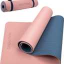 BEAUTYOVO Yoga Mat with Strap, 1/3 Inch Extra Thick Yoga Mat Double-sided Non Slip, Professional TPE Yoga Mats for Women Men, Workout Mat for Yoga, Pilates and Floor Exercises (Cherry Pink & Navy Blue)