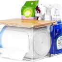 Trash Bag Dispenser Under Sink Organizer, 2-in-1 Acrylic Trash Bags Holder with Bamboo Lid, Holds Large Rolls up to 100 Count, Garbage Bag Storage Container for Kitchen, Pantry, Laundry Room