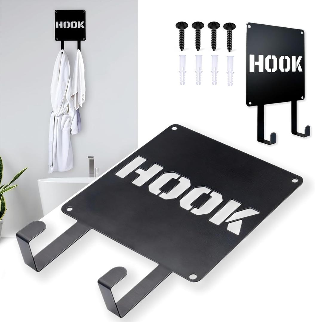 Heavy Duty Wall Hooks 33lb - Screw Mounted Hooks for Bathroom, Kitchen, Entryway - Coat Hooks, Towel Hooks, Storage Hooks with Complete Mounting Hardware - Matte Black Finish (2-Pack)