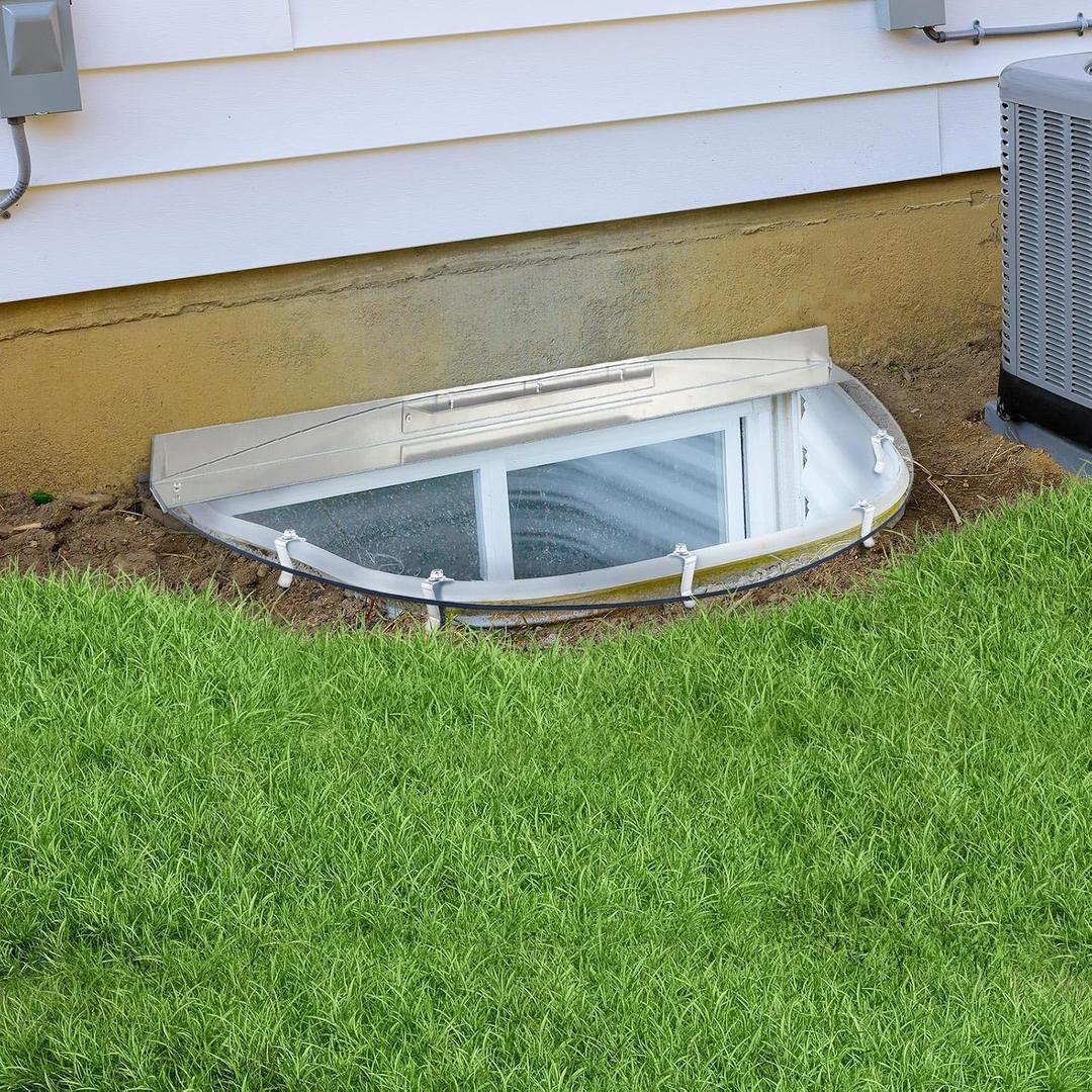 Vercraft 42" W x 17" L Sloped Heavy Duty Egress Window Well Covers with Rust-free Aluminum Bracing UV Resistant Clear Polycarbonate Basement Outside Against Debris for Garden Yard