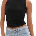 Darong Womens Tank Tops Sleeveless Racerback High Neck Casual Basic Ribbed Fitted Tank Shirts (Medium, Black)