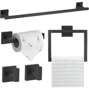TQKAG 5-Piece Matte Black Bathroom Hardware Set Classic Wall Mounted Bathroom Accessories Set SUS304 Stainless Steel Towel Bar Sets 23.6" Towel Rack for Bathroom Towel Holder Set,Black