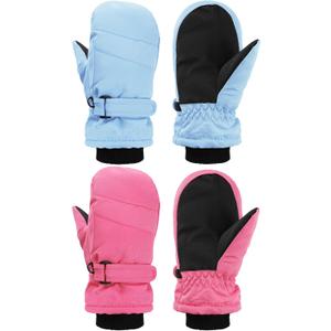 SATINIOR Kids Snow Mittens Waterproof Winter Ski Gloves Warm Thicken Snow Gloves for Girls Boys (5-8 Years, Pink,Sky Blue)