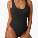 Limeeke Women One Piece Swimsuit Solid Ribbed Monokini Swimwear Scoop Neck Low Back Bathing Suit, Medium